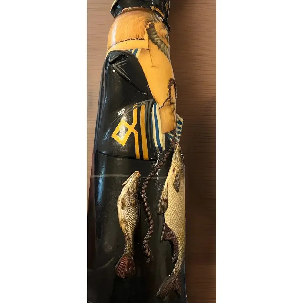 VTG Russian Hand Carved Painted Captain Matryoshka Fisherman Doll Bottle Holder